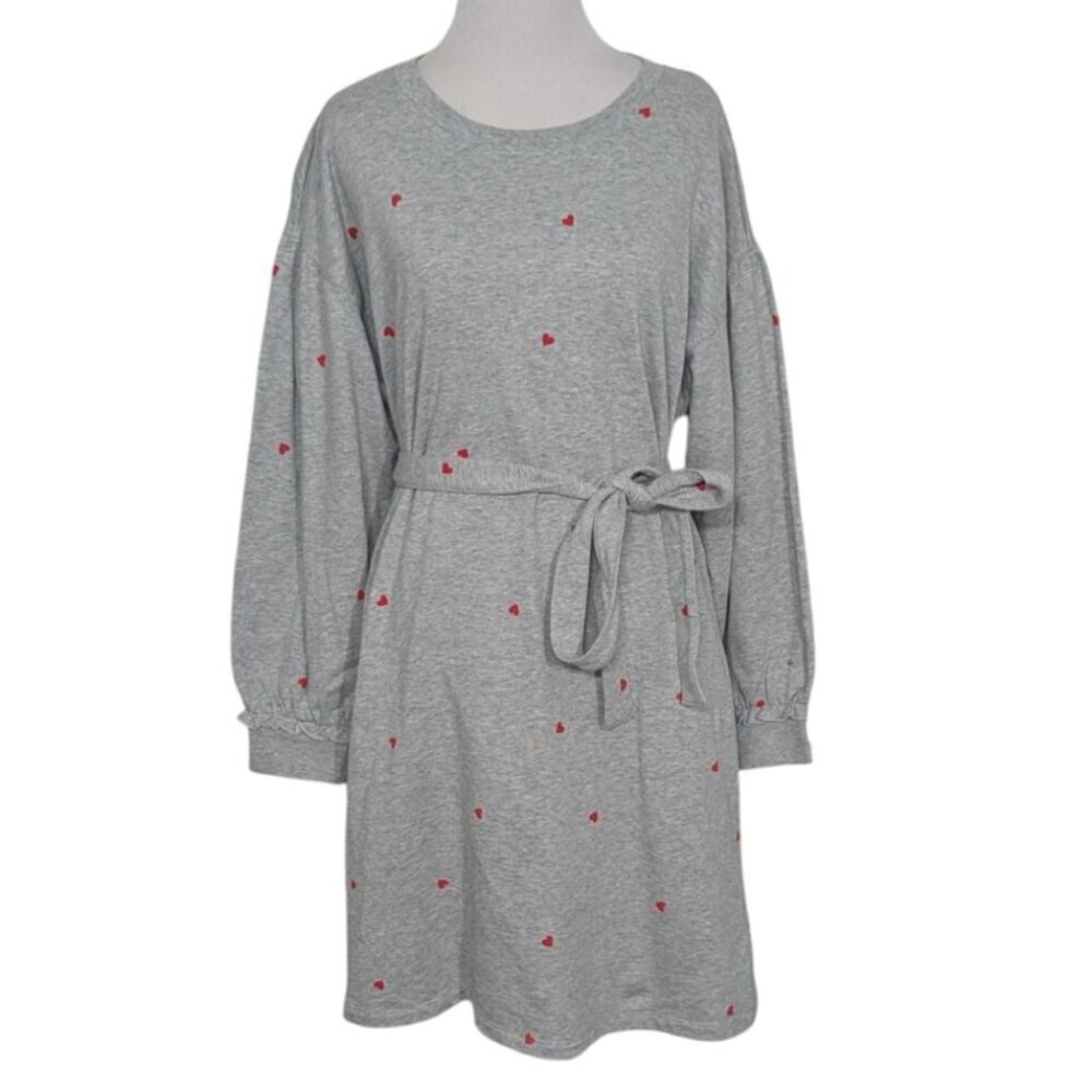Draper James Heart Bobbie Sweatshirt Dress Womens Size Medium Gray Ruffle NEW